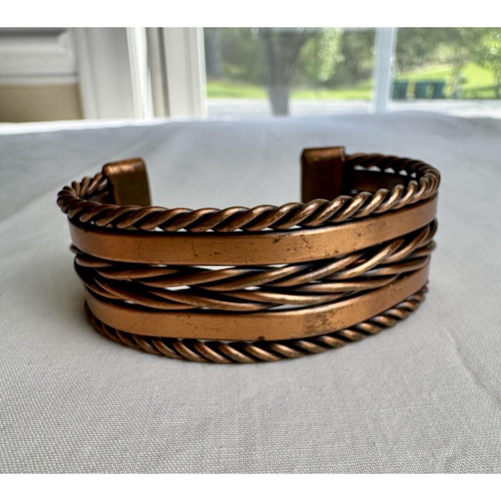 VTG Estate 70s Copper Twist Braided Wide Cuff Bracelet Cowboy Cowgirl 69 g